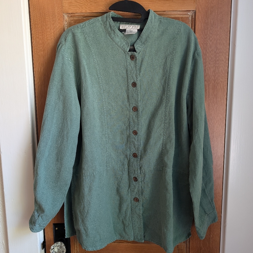 J. Jill jade green linen blend button up women's petite large shirt topper